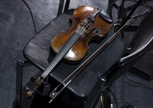 musical instruments in an orchestra during a break.